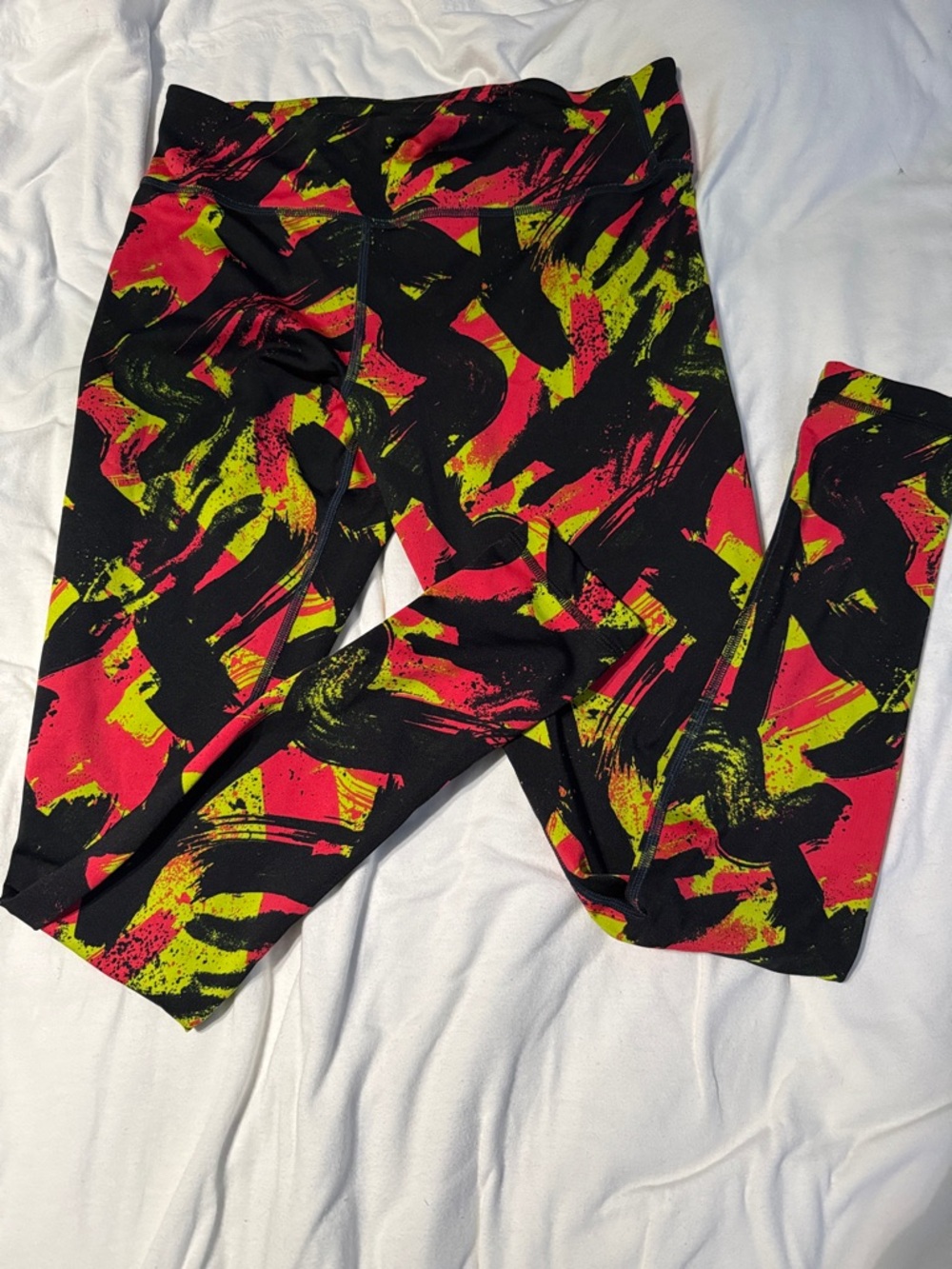 Zumba Fitness Neon Paint-Print Leggings - Black, Pink & Yellow